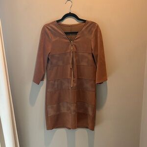 Women’s Brown Suede-Style Shift Dress with Front Zipper